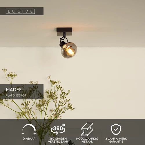 Lucide MADEE - Plafondspot - 1xE14 - Zwart - USP